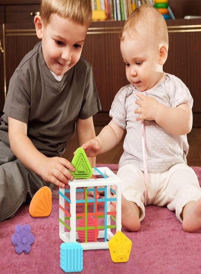 NIYANETAIL Baby Shape Sorting Toy, Colorful Elastic Bands Sensory Shape Sorter Bins with Balls & Blocks, Early Learning Preschool Educational Baby (14 Pcs Shape) (Shape Sorting Toy Set of 6) - Image 3
